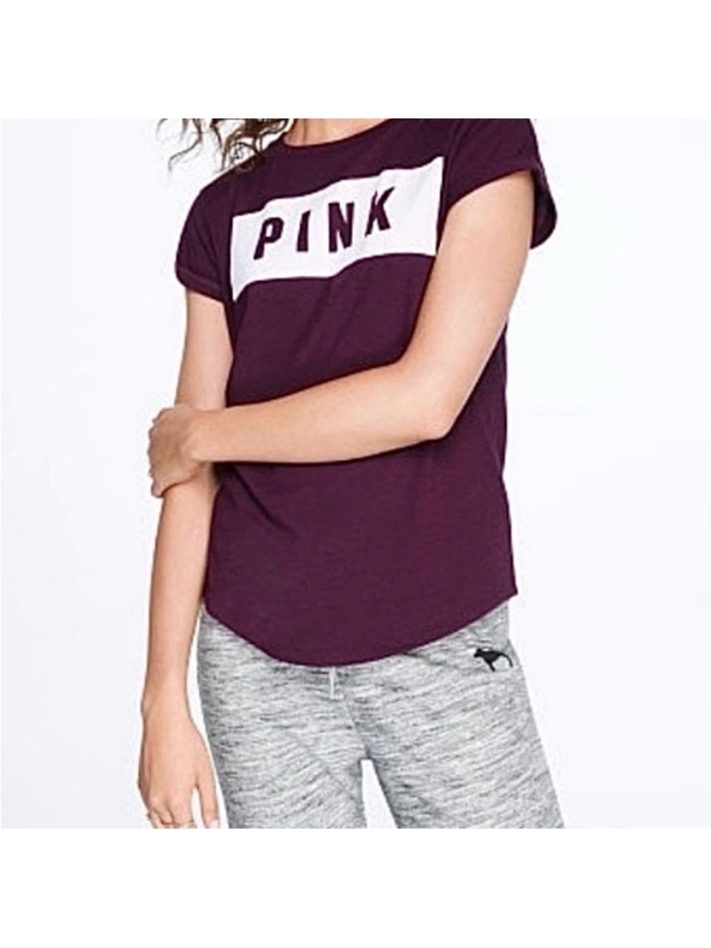 NWOT- VS Pink Cuffed Sleeve Logo T-Shirt. Size: XS